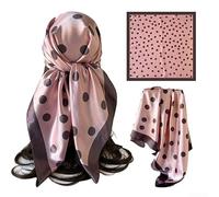 Damen Retro Seidenschal 90x90 cm mit Polka Dot Muster, Leichter Quadratischer Schal aus Weichem Satin für Büro und für freizeit, Vielseitiges Halstuch als Kopftuch(Pink)