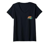 Damen Retro Sonne Welle Vintage Strand Meer Sonnenuntergang T-Shirt mit V-Ausschnitt
