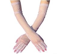Damen Retro Spitze Handschuhe mit Polka Dot Mesh Atmungsaktive Sonnenschutz Fingerlose Fäustlinge für Hochzeit Braut Party Europäischer Vintage Stil Kleid Zubehör, One(C)