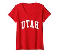 Damen Retro Utah Men Utah Women Retro Red UT Arch Block Tee Geschenk T-Shirt mit V-Ausschnitt