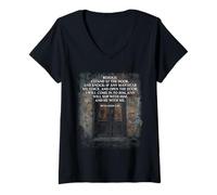 Damen Revelation 3:20 I Stand at the Door and Knock - Jesus Quote T-Shirt mit V-Ausschnitt