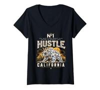 Damen Rich California Diamond Bear Golden Crown Sunset Art T-Shirt mit V-Ausschnitt