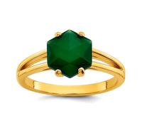 Damen-Ring aus 925er-Sterlingsilber, 1,9 bis 3,3 mm, goldfarben, grüner Chalcedon, US 7 | EU 55.25 | DE 17.25 | JP 14 | UK O, Edelstein Gold Metall, Grüner Chalcedon