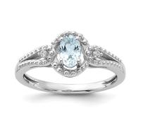 Damen-Ring aus 925er-Sterlingsilber, polierter Aquamarin und Diamant, US 10 | EU 62.5 | DE 20 | JP 20 | UK T 1/2, Edelstein Metall Diamanten Edelstein Metall:, Aquamarin Diamant