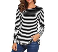 Damen Ringelshirt Rot-Weiss Karneval Langarm Gestreiftes Shirt Rundhals Pullover Oberteil Sweatshirt Bluse Tops