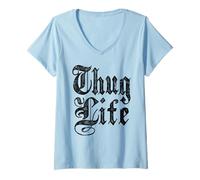 Damen Ripple Junction Thug Life Altenglisch T-Shirt mit V-Ausschnitt
