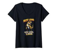 Damen Rizz Level 1000 T-Rex Dinosaurier Meme Design Lustiger Gamer T-Shirt mit V-Ausschnitt