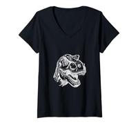 Damen Roaring T-Rex Dinosaurier T-Shirt mit V-Ausschnitt