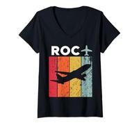 Damen ROC Flughafen Rochester T-Shirt mit V-Ausschnitt