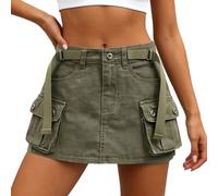 Damen Rock Cargo Mini Low Waist Kurzer Denimrock Y2K Mode Sommer Trend Army Green, M