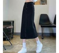 Damen Rock Hohe Taille A-Linie für Midi Jeansrock Elegant Stretch Stoff Party Strand Rock Blau Schwarz Grau S-2XL (Schwarz M)