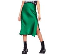 Damen Rock hohe Taille Satin Kleid Reißverschluss eleganter Midirock Schlichtes Design vielseitig (Green, XL)