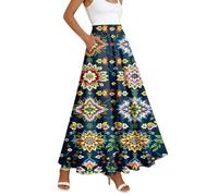 Damen-Rock Im Boho-Stil Mit Elastischem Bund, Für Langer Rock Damen Rock Sommer Midi Damen Midirock Jeans Mini Minirock Schwarz Röcke Sommer Knielang Maxi Skirt Faltenrock