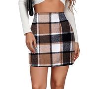 Damen Rock Karierter Minirock High Waist Rock Stretch Elegant Vintage Retro Bleistiftrock XL
