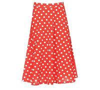 Damen Rock Knielang Sommer Damen Basic Casual Elastic Waist A Line Solid Flared Midirock Schickes Kleid Damen Festlich (Red, S)