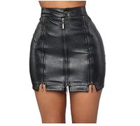 Damen Rock Kunstleder Mini Röcke mit Reißverschluss Hohe Taille Rock Sexy Wrap Bodycon Rock PU Schwarz Bleistiftrock Wetlook Rock Chic Damen Sommer Casual Stretch Slim Fit Rock Clearance Plus Size,