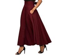 Damen Rock Lang Faltenrock High Waist Maxirock mit Taschen Langer A-Linie Damenrock Elegantes Sommerrock Lagenrock Plissee Midiröcke