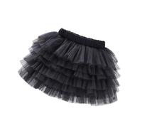 Damen-Rock mit elastischer Taille Tüll Geschichteten Rüschen Netzstoff über dem Knie kurzer Stufenrock (Black One Size)