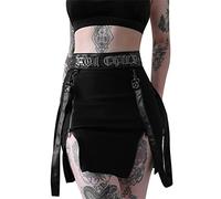 Damen Rock mit hoher Taille, Reißverschluss, Punk, sexy, Gothic, Cocktail, E-Girl, Dame, geteilter Abschlussball-Minirock, Schwarz 3, Mittel