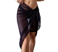Damen Rock Sommer Gestrickt Quaste Lang Strandkleid mit Schlitz Durchsichtig Pareos Sarong Badeanzug Bikini Cover Up Maxi Boho Rock Sexy Wickelrock Vertuschung Rock (Black-A, XL)