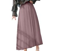 Damen Rock Sommer Langer Tüllrock A-Linie Faltenrock Knöchellang Hoher Maxirock Elastisch Taille (Coffee #1, XL)