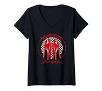 Damen Rockabilly Pin-Up Girl, rote High Heel Pumps T-Shirt mit V-Ausschnitt