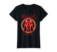 Damen Rockabilly Style Pin-Up Girl, rote High Heel Pumps Leoprint T-Shirt