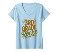 Damen Rockin' 3. Klasse Rocks First Day Singing Teacher Girls T-Shirt mit V-Ausschnitt