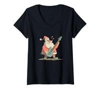 Damen Rockstar Santa für Christmas Rock und E-Gitarren Fans T-Shirt mit V-Ausschnitt