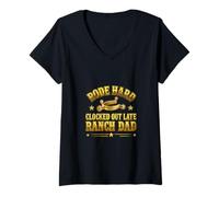 Damen Rode Hard Clocked Out Late Ranch Dad Humorvoller Spruch T-Shirt mit V-Ausschnitt