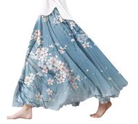 Damen Röcke Lang,Elegant Strandrock Bunt Blumendruck Schickes Plisseerock Vintage A-Line Swing Freizeitrock Leicht Und Luftig Knielang Midirock Komfortabler Stretch Sommerrock 2024