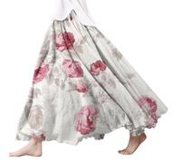 Damen Röcke Lang,Elegant Strandrock Bunt Blumendruck Schickes Plisseerock Vintage A-Line Swing Freizeitrock Leicht Und Luftig Knielang Midirock Komfortabler Stretch Sommerrock 2024