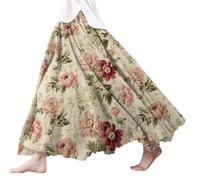 Damen Röcke Lang,Elegant Strandrock Bunt Blumendruck Schickes Plisseerock Vintage A-Line Swing Freizeitrock Leicht Und Luftig Knielang Midirock Komfortabler Stretch Sommerrock 2024