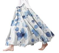 Damen Röcke Lang,Elegant Strandrock Bunt Blumendruck Schickes Plisseerock Vintage A-Line Swing Freizeitrock Leicht Und Luftig Knielang Midirock Komfortabler Stretch Sommerrock 2024