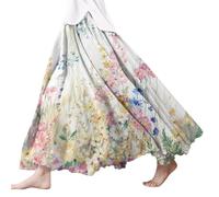 Damen Röcke Lang,Elegant Strandrock Bunt Blumendruck Schickes Plisseerock Vintage A-Line Swing Freizeitrock Leicht Und Luftig Knielang Midirock Komfortabler Stretch Sommerrock 2024