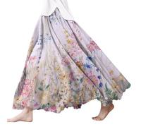 Damen Röcke Lang,Elegant Strandrock Bunt Blumendruck Schickes Plisseerock Vintage A-Line Swing Freizeitrock Leicht Und Luftig Knielang Midirock Komfortabler Stretch Sommerrock 2024