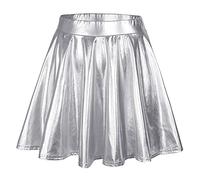 Damen Röcke Metallischer Glänzender Rock Ausgestellter Faltenrock Taille Lederröcke Faltenrock Mädchen Skater