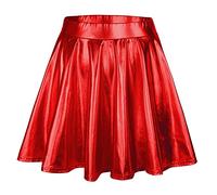 Damen Röcke Metallischer Glänzender Rock Ausgestellter Faltenrock Taille Lederröcke Faltenrock Mädchen Skater