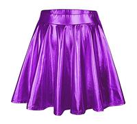 Damen Röcke Metallischer Glänzender Rock Ausgestellter Faltenrock Taille Lederröcke Faltenrock Mädchen Skater