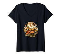 Damen Roll with It Flower-Power-Spirit im Retro-Look T-Shirt mit V-Ausschnitt