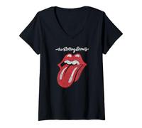 Damen Rolling Stones Offizielle Script Zunge T-Shirt mit V-Ausschnitt
