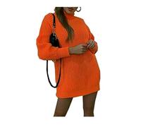 Damen Rollkragen High Polo Strickpullover Rollkragen Mini Pullover Kleid Damen Fluoreszierende Neon Tunika Pullover Winter Mode Abendkleid, Orange, 38-40