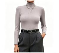 Damen Rollkragenpullover Langarm Strickpullover Basic für Slim Fit Winterpullover für Freizeit Büro S-XXL(Pink Purple XL)