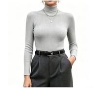 Damen Rollkragenpullover Langarm Strickpullover für Slim Fit Basic Pullover für Winter für freizeit Büro S-XXL(Light Gray XL)
