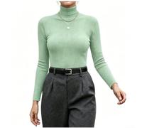 Damen Rollkragenpullover Langarm Strickpullover für Slim Fit Basic Pullover für Winter für freizeit Büro S-XXL(Green XL)