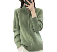 Damen Rollkragenpullover mit festem Reißverschluss, Wolle, Strickjacke, lässig, langärmelig, En8, XL