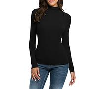 Damen Rollkragenshirt Baumwolle Basic Langarmshirt Elegant Oberteile Langarm Rollkragen/Stehkragen Unterziehshirt Slim Fit Rollkragenpullover Dünn Stretch Tops (01 Schwarz, XXL)