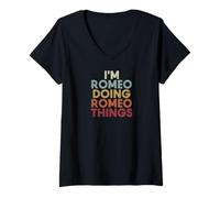 Damen Romeo Name Romeo Personalized Name First Given T-Shirt mit V-Ausschnitt
