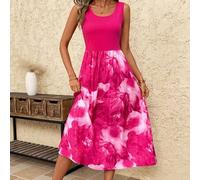 Damen Rosa Blumen Midi Kleid, Elegantes Boho Strandkleid, Sommerurlaub Outfits, Hochzeitsgast Partykleid, Oster Outfits, Sommerkleider