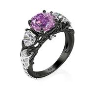 Damen Rose Ring Schwarz Silberring Zirkonia Bandring Herzschliff Rosenschliff Fingerring Dreisteinig Blumenring Sterling Silber Schmuckring für Frauen Mädchen Geschenk (Schwarz, 66(21))